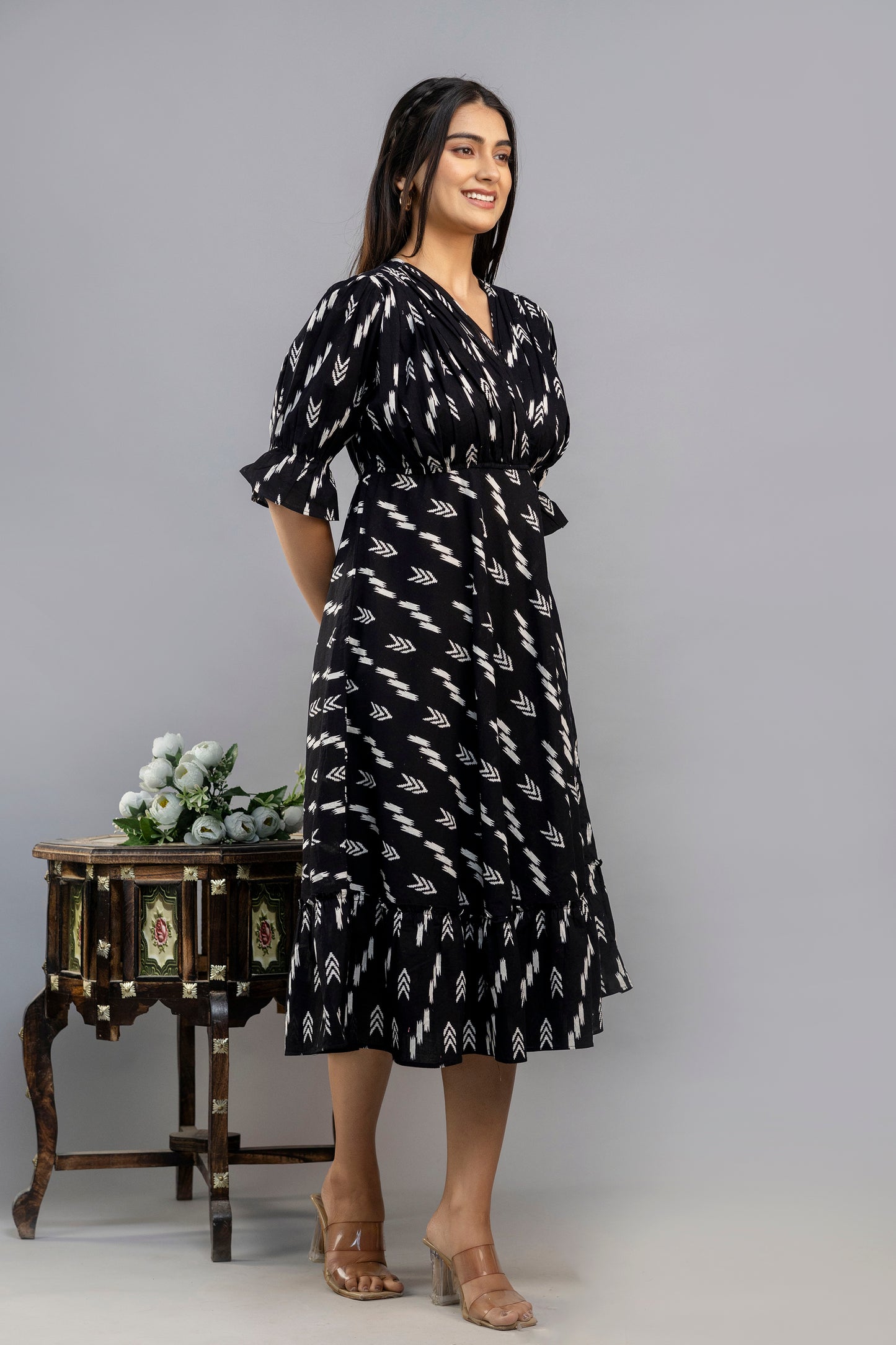 Women Gown Black Midi Length Dress - SF045BLK