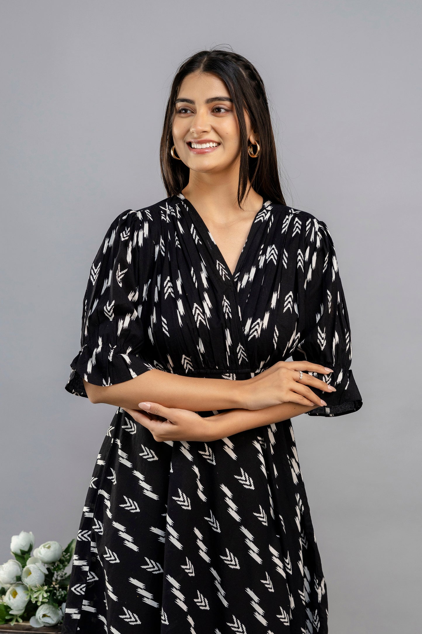 Women Gown Black Midi Length Dress - SF045BLK