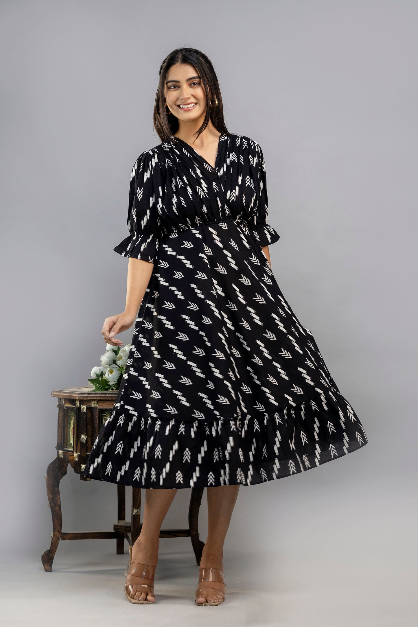 Women Gown Black Midi Length Dress - SF045BLK