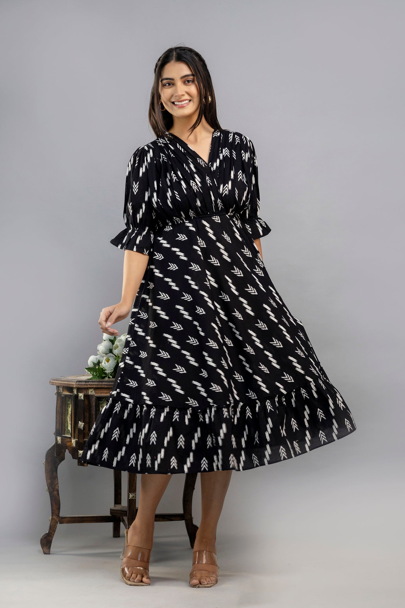 Women Gown Black Midi Length Dress