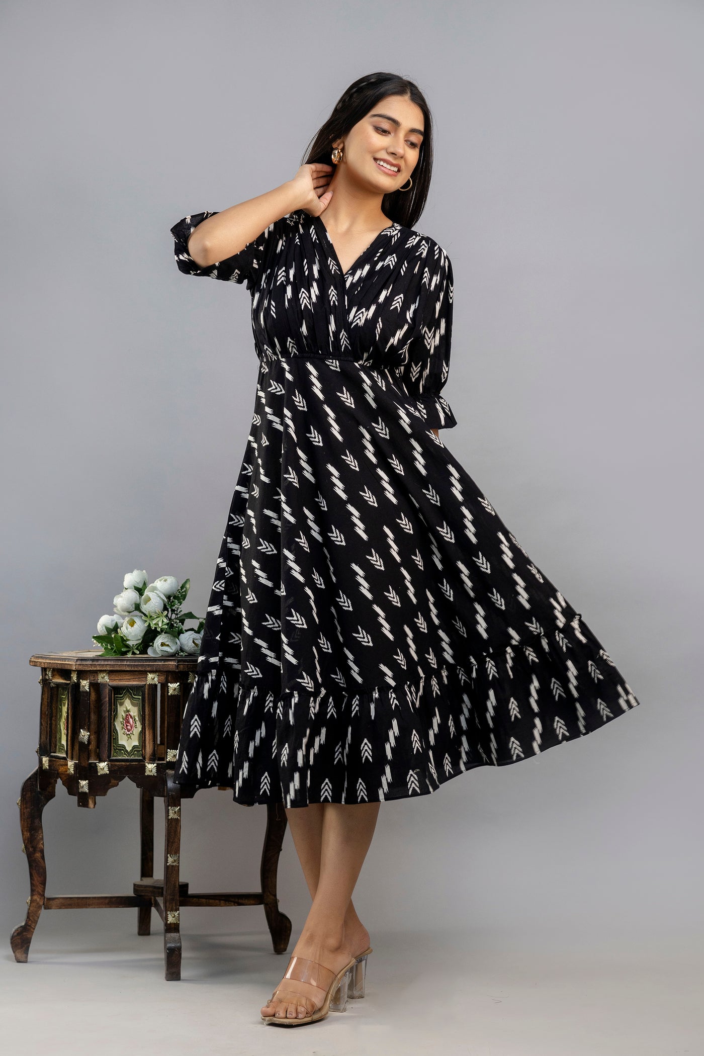 Women Gown Black Midi Length Dress