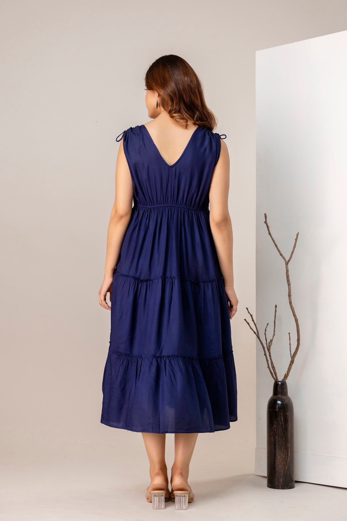 Women A-line Blue Midi Length Dress